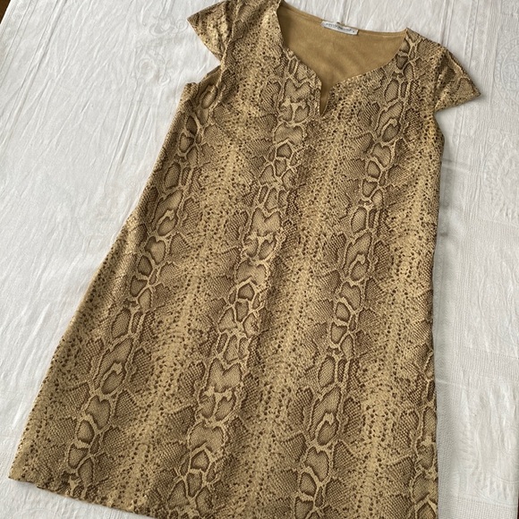 Cute, fun shift dress. Snakeskin pattern in neutral beige and browns. Size Small - Picture 1 of 13